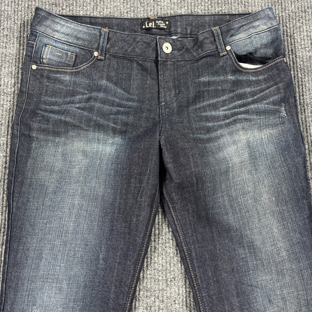 L.e.i.‎ Ashley Trouble Skinny Jeans Junior 17 Blue Indigo Denim Embroidered - Picture 3 of 16